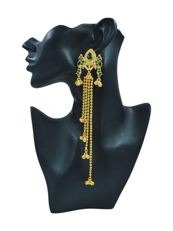 Beautiful Handmade Long Gold Plated Kashmiri Earring Embellished with Ghungroo - Image 2