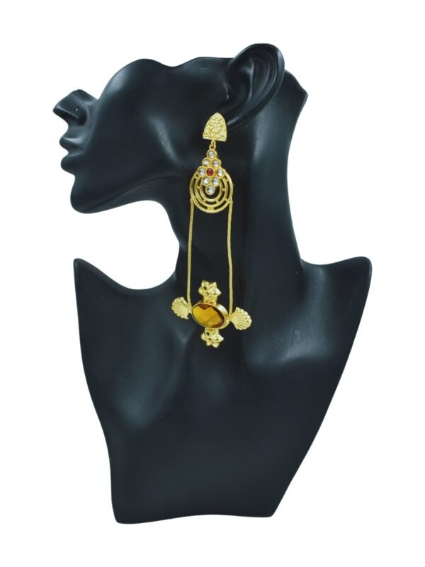 Beautiful Handmade Long Gold Plated Kashmiri Earring Embellished with Ghungroo - Image 3