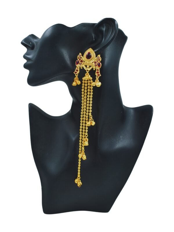 Beautiful Handmade Long Gold Plated Kashmiri Earring Embellished with Ghungroo - Image 3