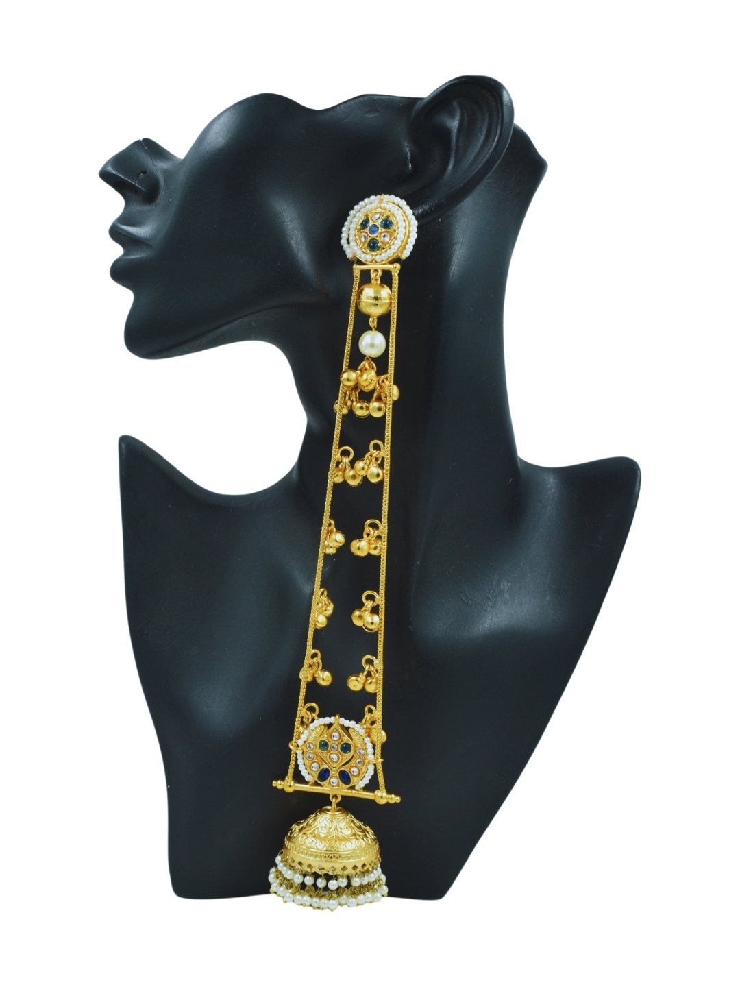 Beautiful Handmade Long Gold Plated Kashmiri Earring Embellished with Ghungroo - Image 4