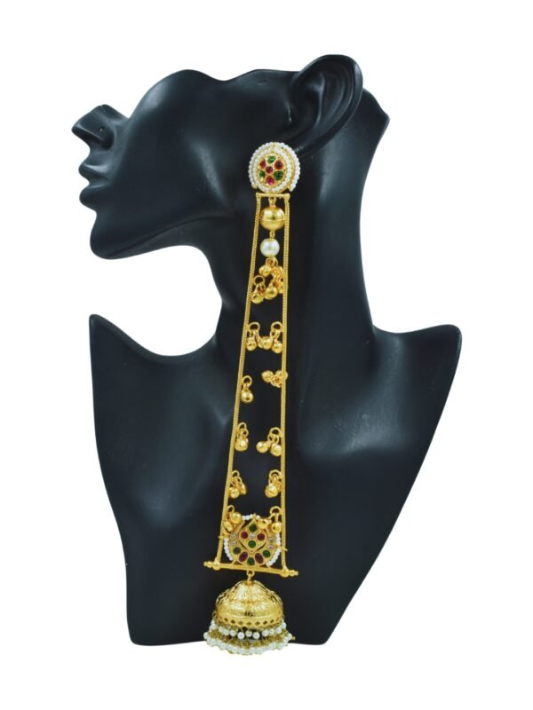 Beautiful Handmade Long Gold Plated Kashmiri Earring Embellished with Ghungroo - Image 3