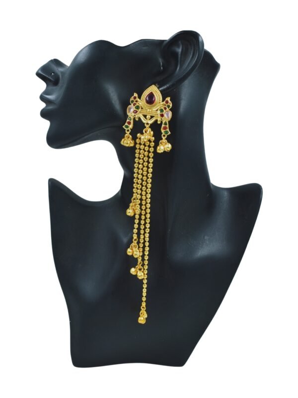 Beautiful Handmade Long Gold Plated Kashmiri Earring Embellished with Ghungroo - Image 3