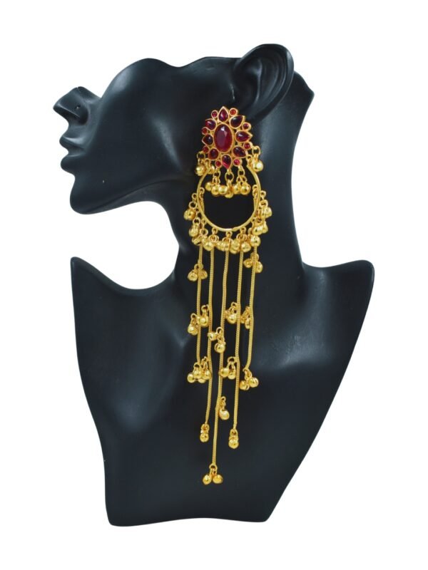 Beautiful Handmade Long Gold Plated Kashmiri Earring Embellished with Ghungroo - Image 3