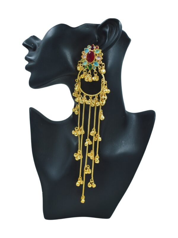 Beautiful Handmade Long Gold Plated Kashmiri Earring Embellished with Ghungroo - Image 3
