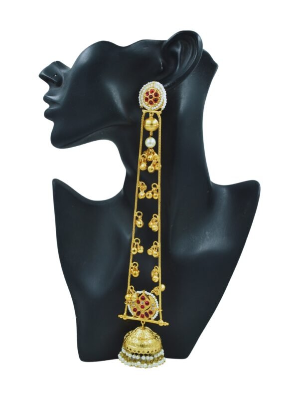 Beautiful Handmade Long Gold Plated Kashmiri Earring Embellished with Ghungroo - Image 3
