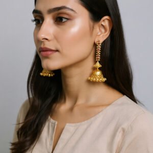 Beautiful Handmade Long Gold Plated Kashmiri Earring Embellished with Ghungroo