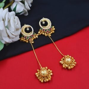 Beautiful Handmade Long Gold Plated Kashmiri Earring Embellished with Ghungroo
