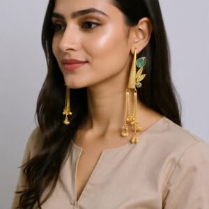 Beautiful Handmade Long Gold Plated Kashmiri Earring Embellished with Ghungroo