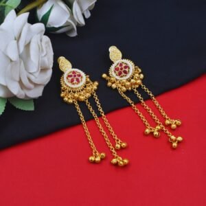 Beautiful Handmade Long Gold Plated Kashmiri Earring Embellished with Ghungroo
