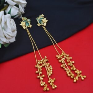 Beautiful Handmade Long Gold Plated Kashmiri Earring Embellished with Ghungroo