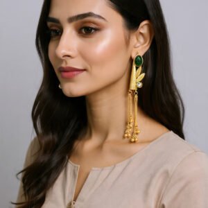 Beautiful Handmade Long Gold Plated Kashmiri Earring Embellished with Ghungroo