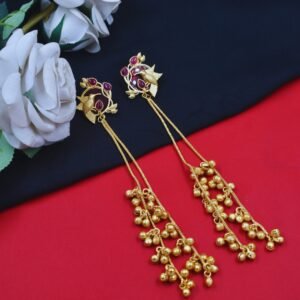 Beautiful Handmade Long Gold Plated Kashmiri Earring Embellished with Ghungroo