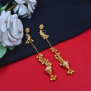 Beautiful Handmade Long Gold Plated Kashmiri Earring Embellished with Ghungroo