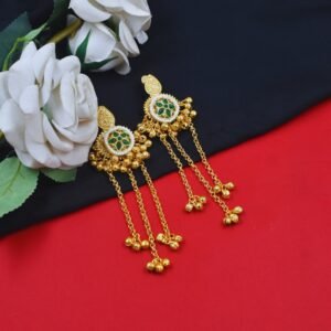 Beautiful Handmade Long Gold Plated Kashmiri Earring Embellished with Ghungroo