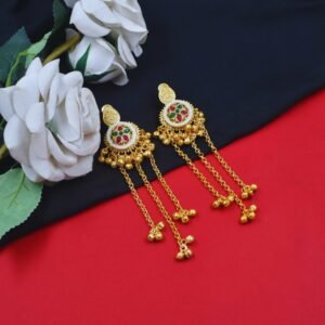Beautiful Handmade Long Gold Plated Kashmiri Earring Embellished with Ghungroo