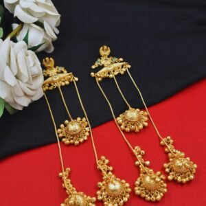 Beautiful Handmade Long Gold Plated Kashmiri Earring Embellished with Ghungroo