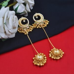 Beautiful Handmade Long Gold Plated Kashmiri Earring Embellished with Ghungroo