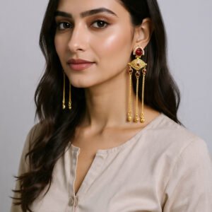 Beautiful Handmade Long Gold Plated Kashmiri Earring Embellished with Ghungroo