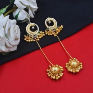 Beautiful Handmade Long Gold Plated Kashmiri Earring Embellished with Ghungroo