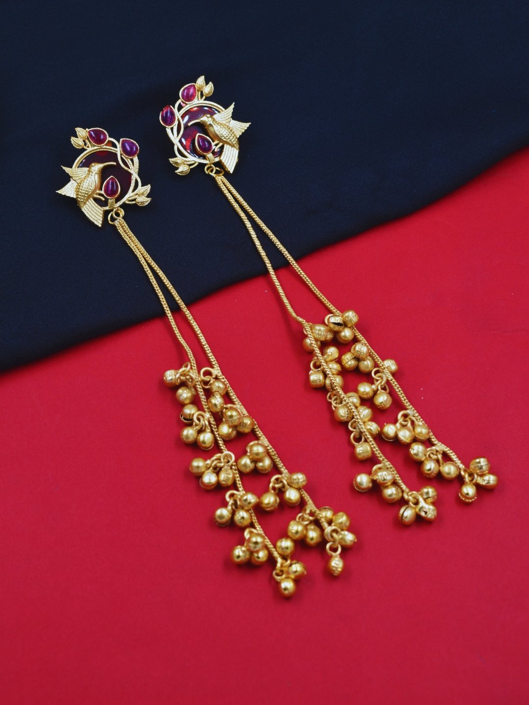 Beautiful Handmade Long Gold Plated Kashmiri Earring Embellished with Ghungroo - Image 2
