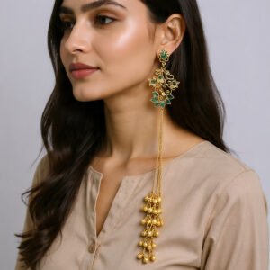 Beautiful Handmade Long Gold Plated Kashmiri Earring Embellished with Ghungroo