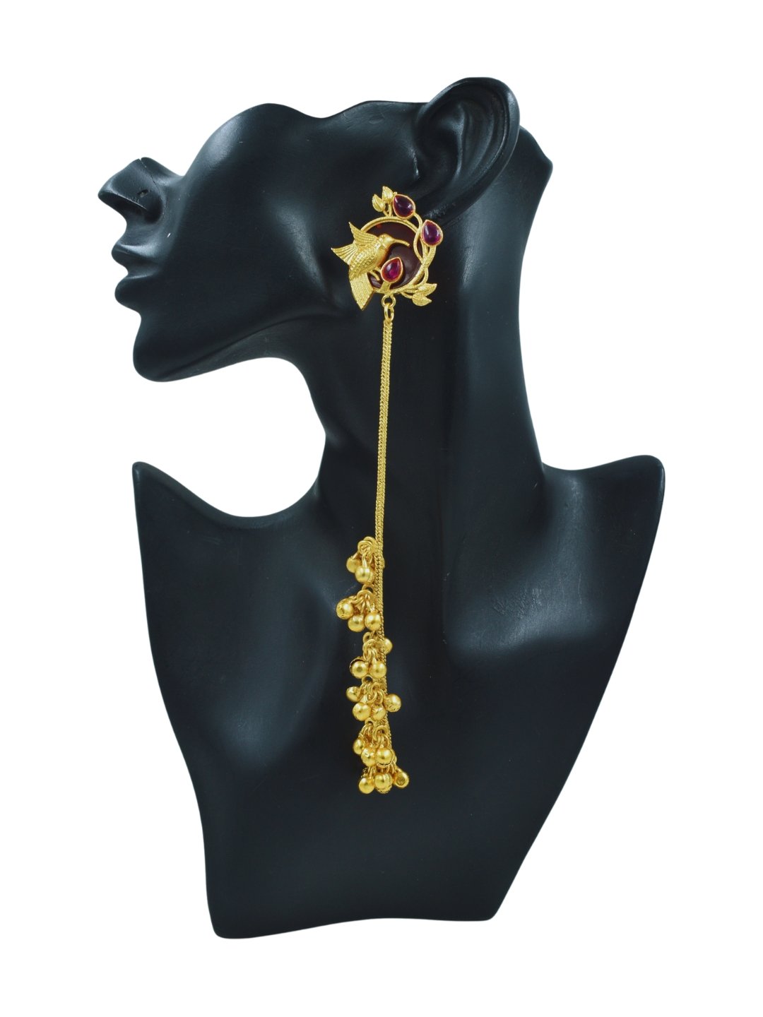 Beautiful Handmade Long Gold Plated Kashmiri Earring Embellished with Ghungroo - Image 3