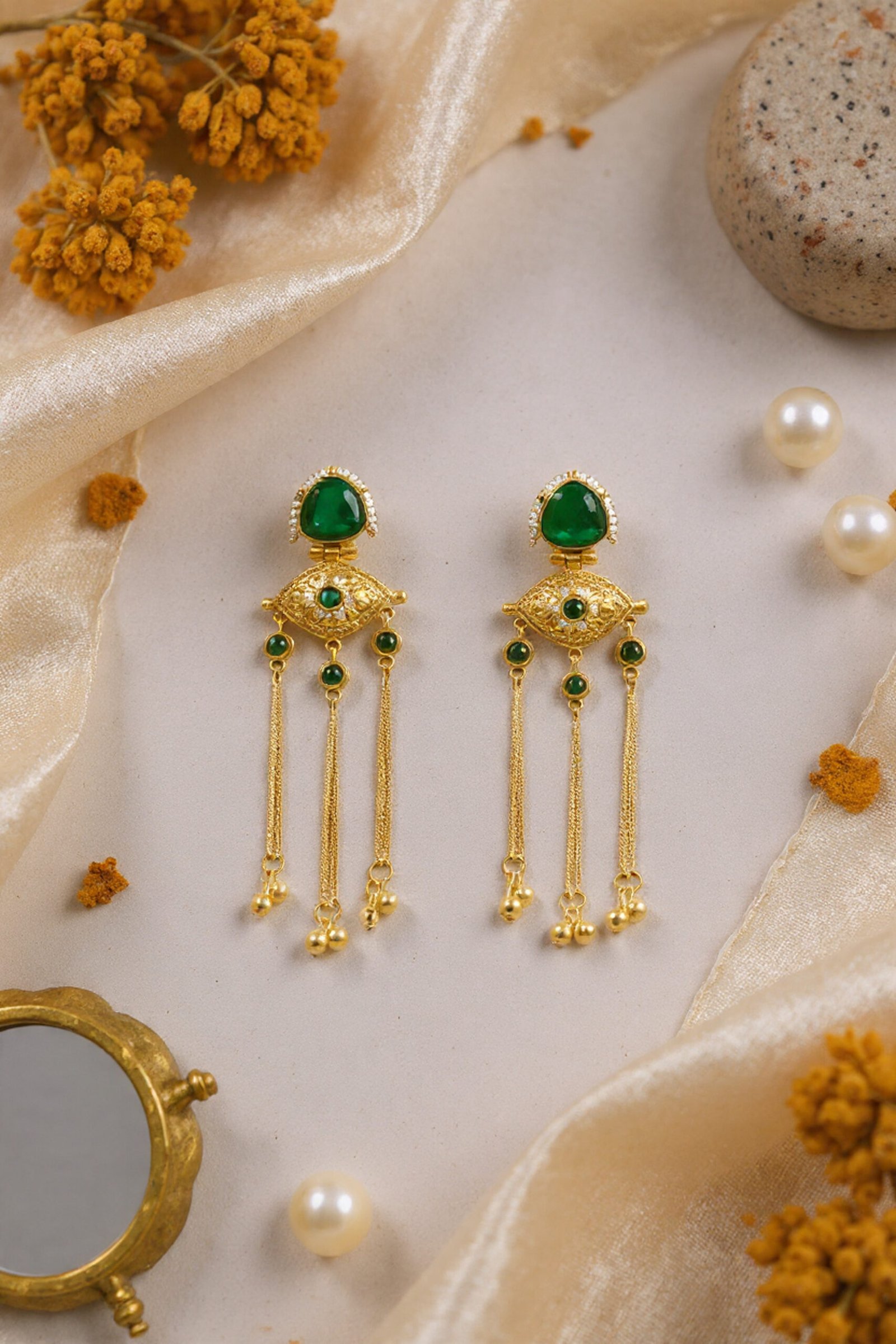 Beautiful Handmade Long Gold Plated Kashmiri Earring Embellished with Ghungroo - Image 3