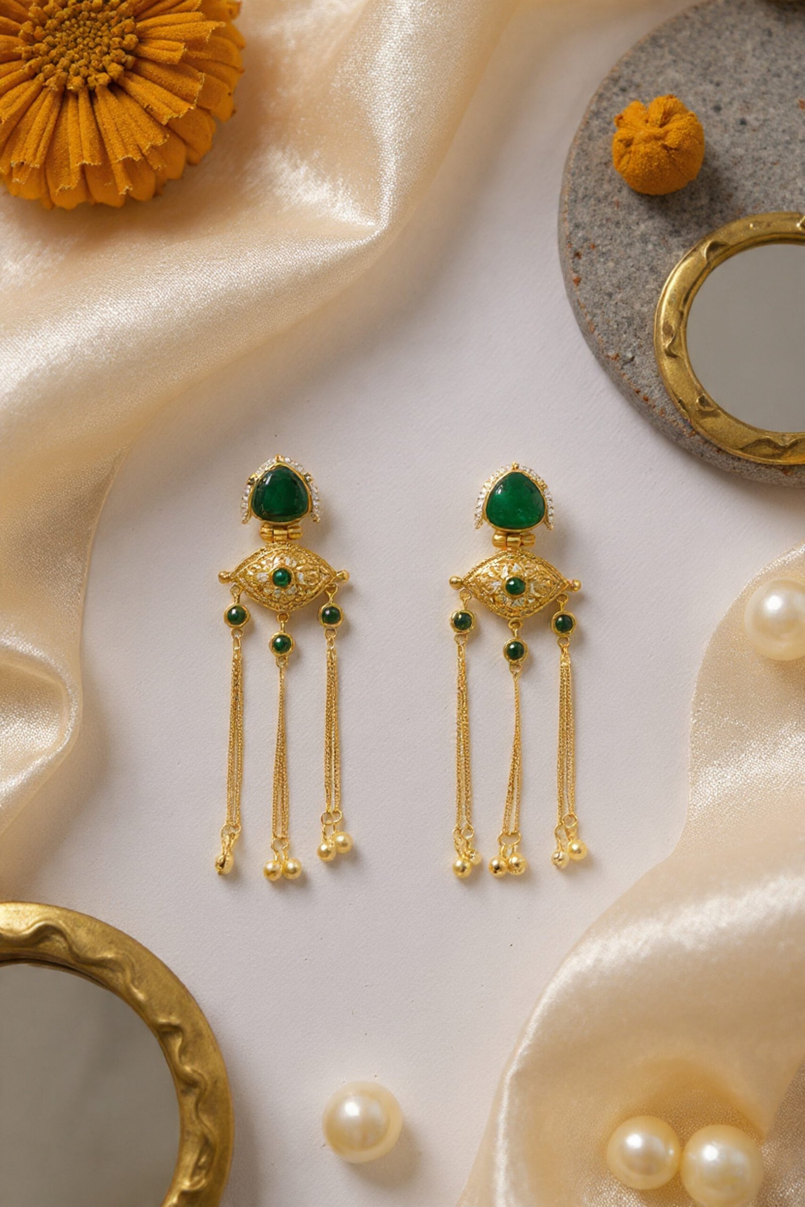 Beautiful Handmade Long Gold Plated Kashmiri Earring Embellished with Ghungroo - Image 4