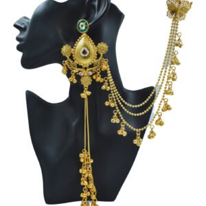 Beautiful Handmade Long Gold Plated Kashmiri Earring Embellished with Ghungroo