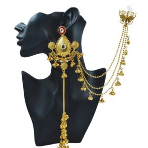 Beautiful Handmade Long Gold Plated Kashmiri Earring Embellished with Ghungroo