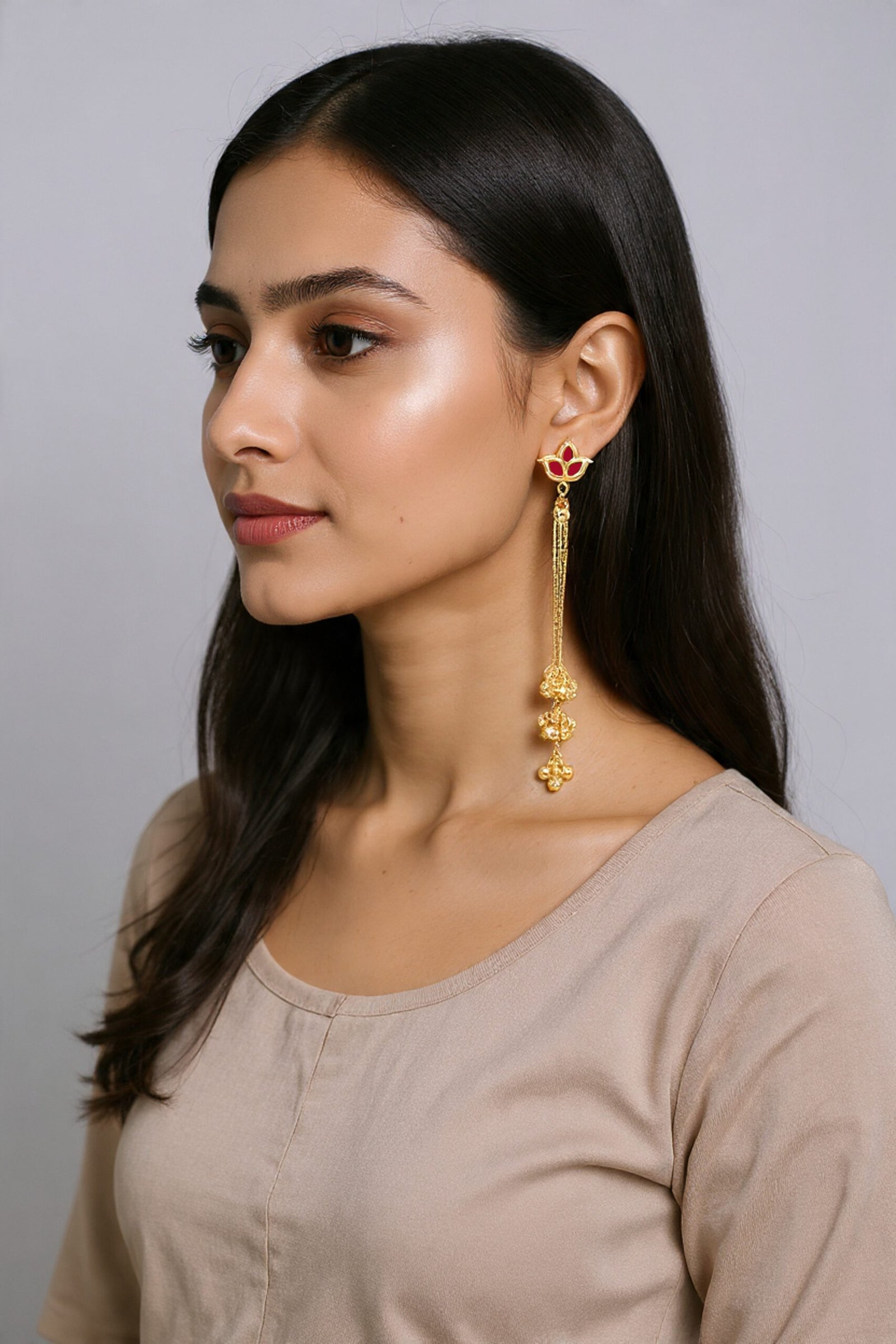 Beautiful Handmade Long Gold Plated Kashmiri Earring Embellished with Ghungroo