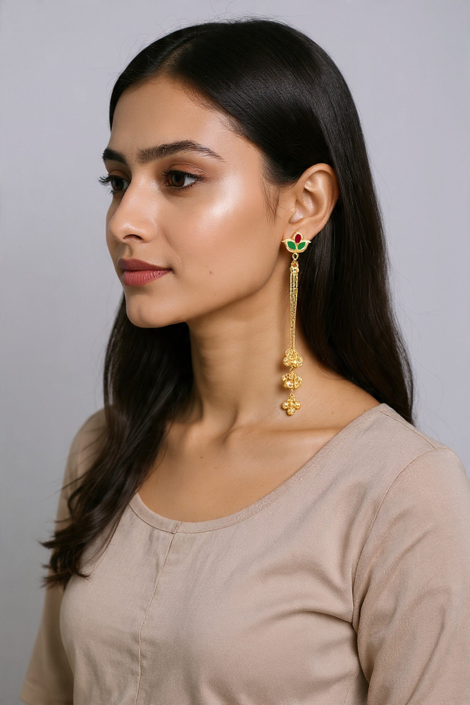 Beautiful Handmade Long Gold Plated Kashmiri Earring Embellished with Ghungroo
