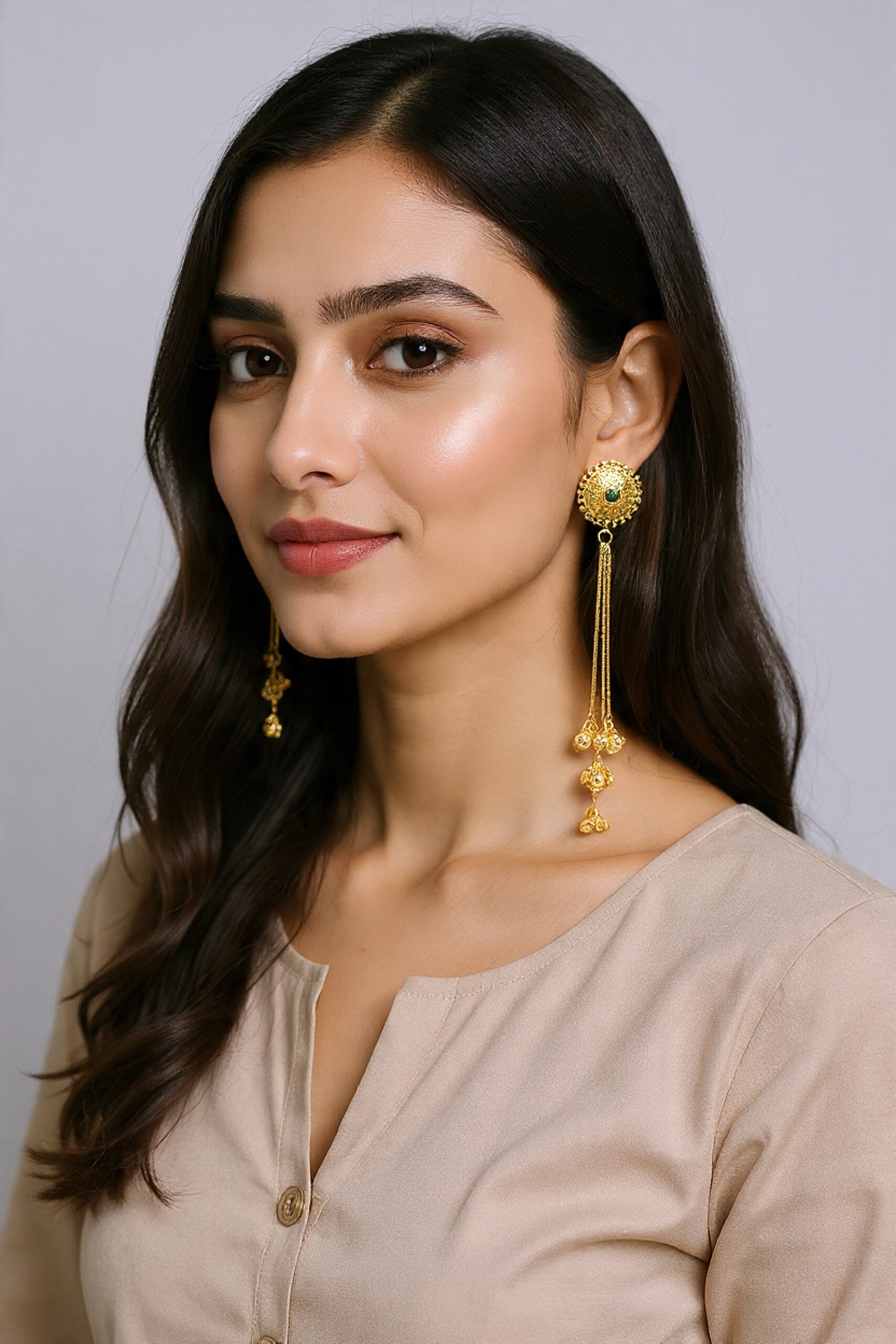 Beautiful Handmade Long Gold Plated Kashmiri Earring Embellished with Ghungroo