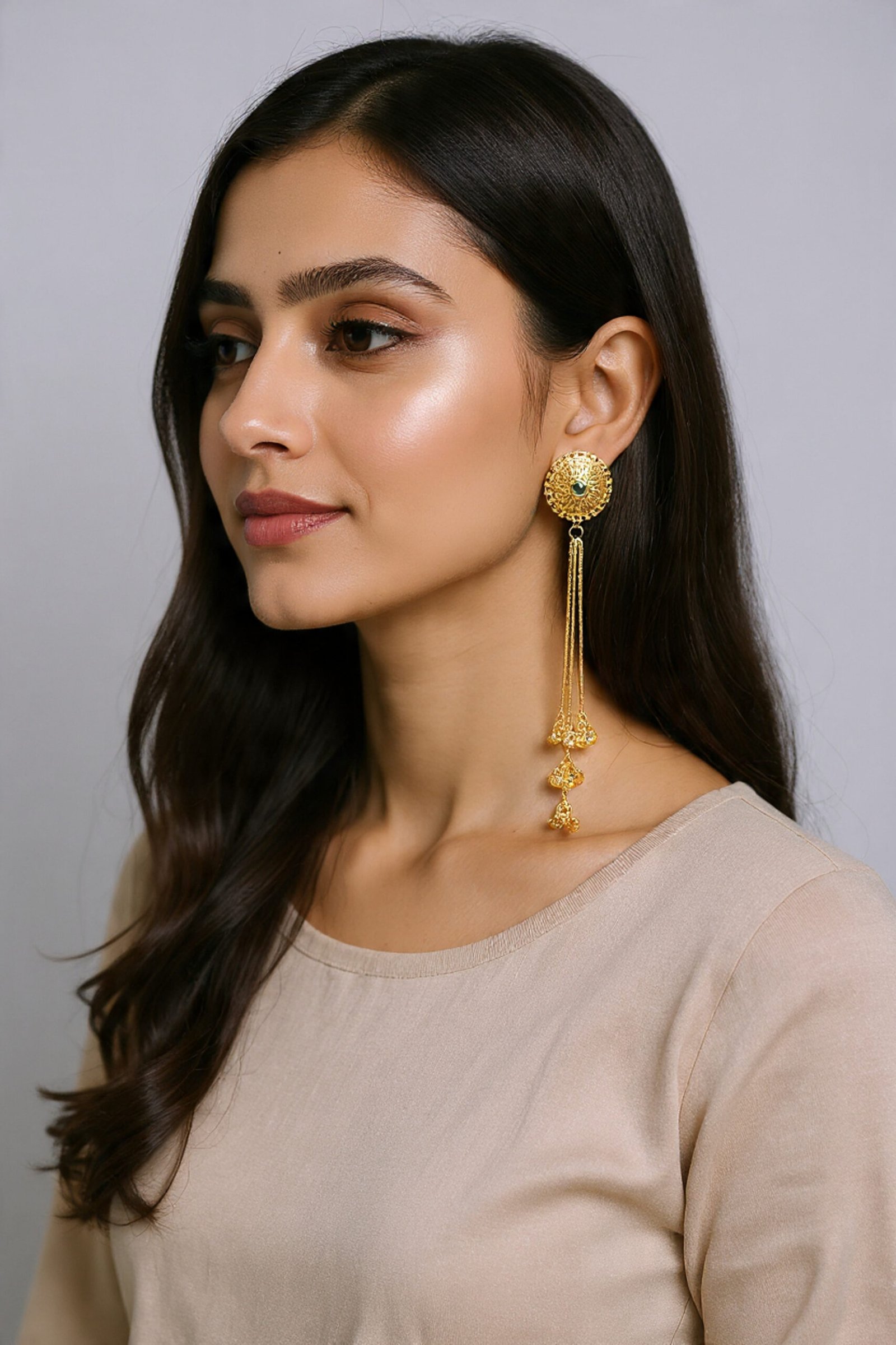 Beautiful Handmade Long Gold Plated Kashmiri Earring Embellished with Ghungroo - Image 2