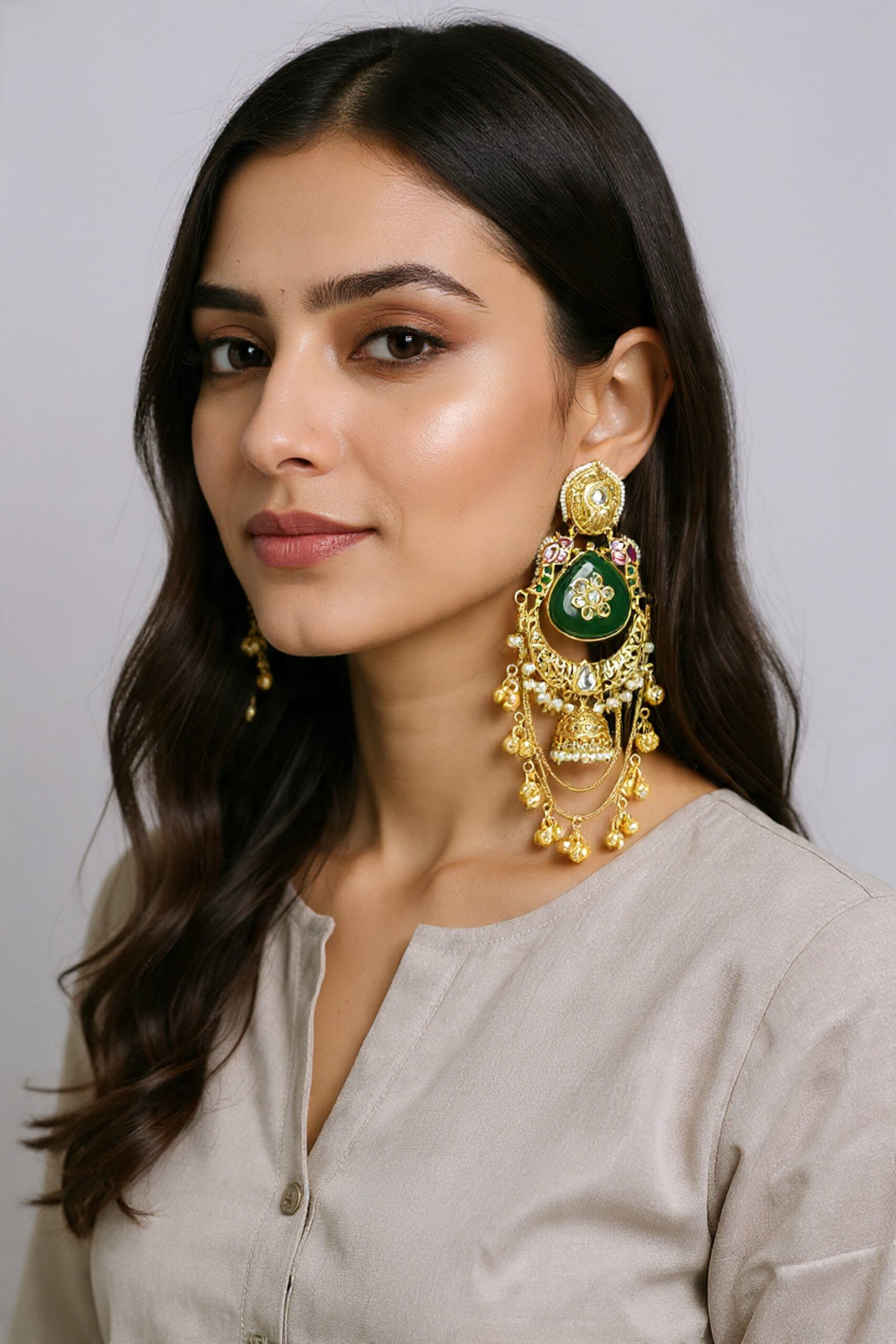 Beautiful Handmade Long Gold Plated Kashmiri Earring Embellished with Ghungroo