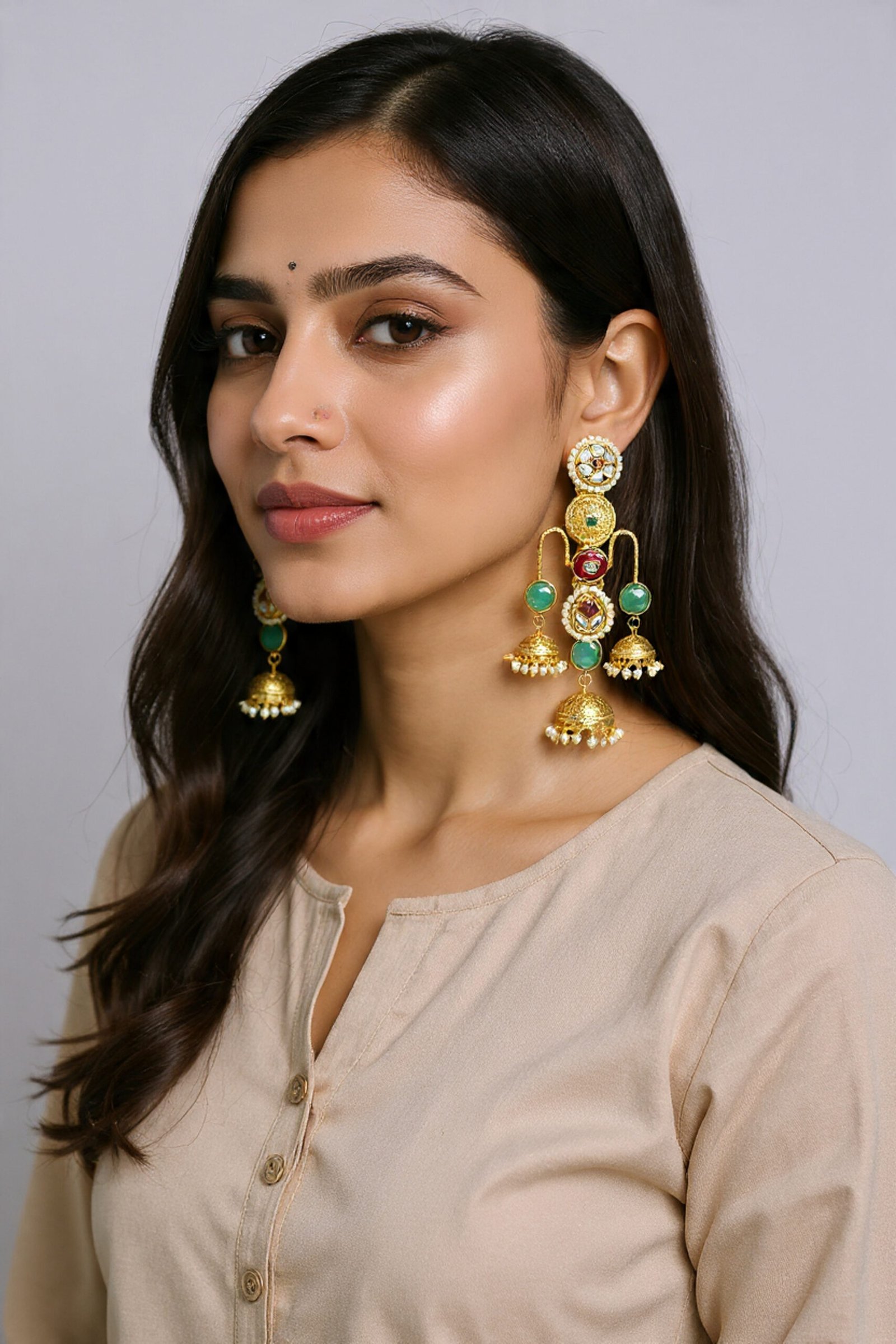 Beautiful Handmade Long Gold Plated Kashmiri Earring Embellished with Ghungroo