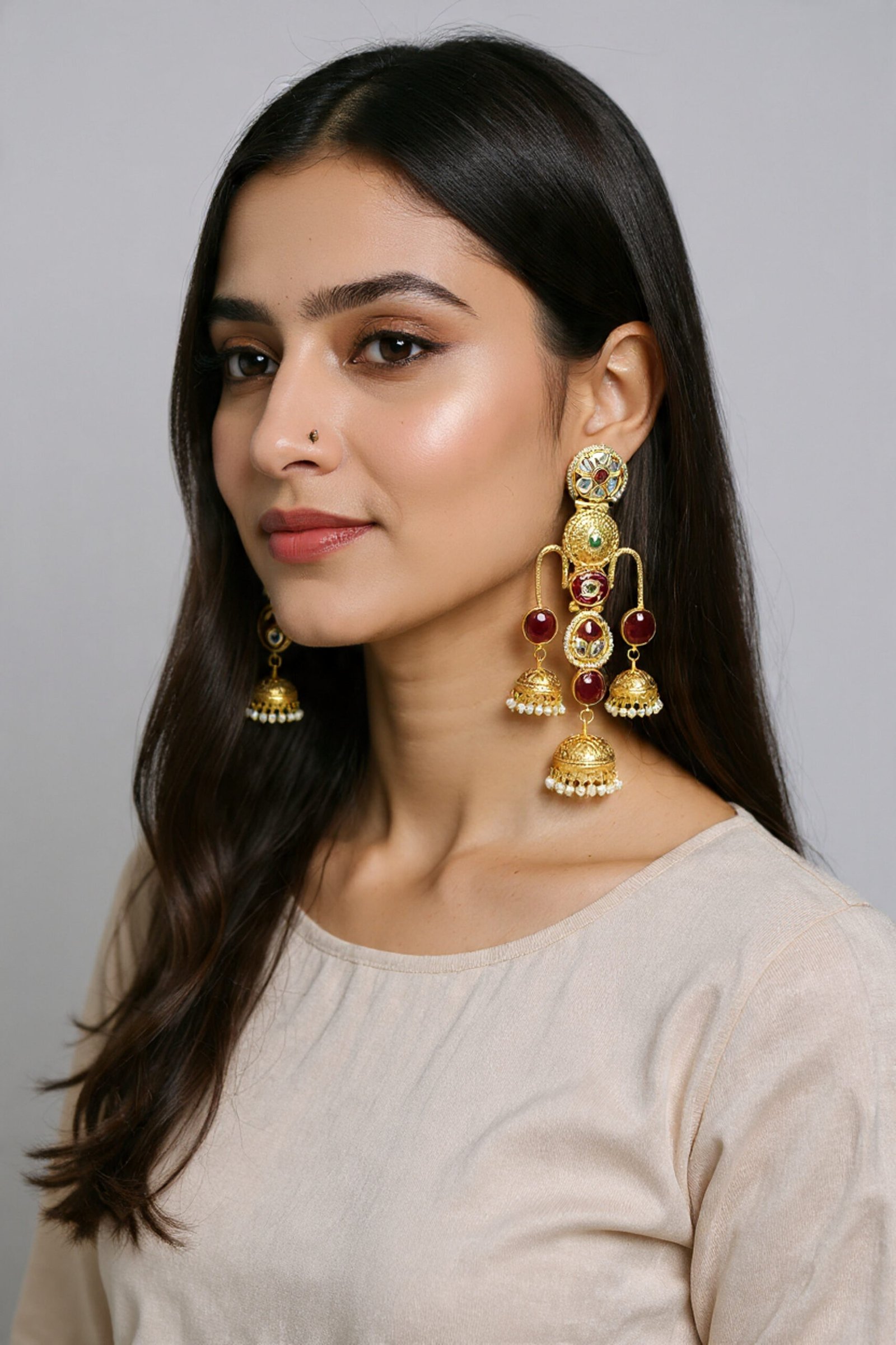 Beautiful Handmade Long Gold Plated Kashmiri Earring Embellished with Ghungroo