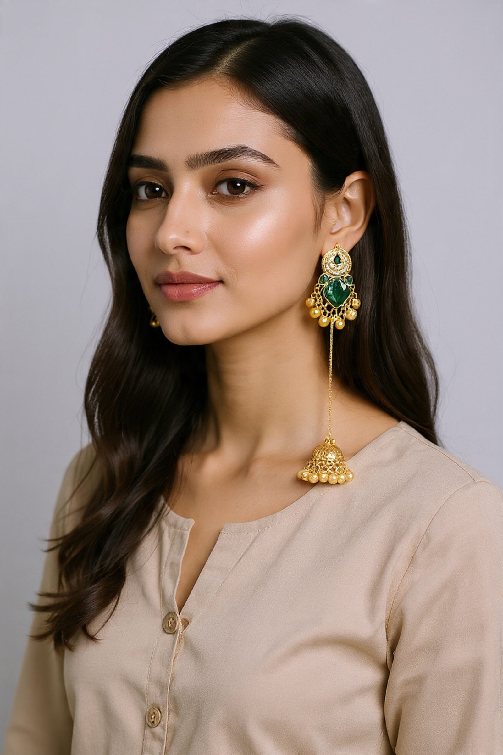 Beautiful Handmade Long Gold Plated Kashmiri Earring Embellished with Ghungroo