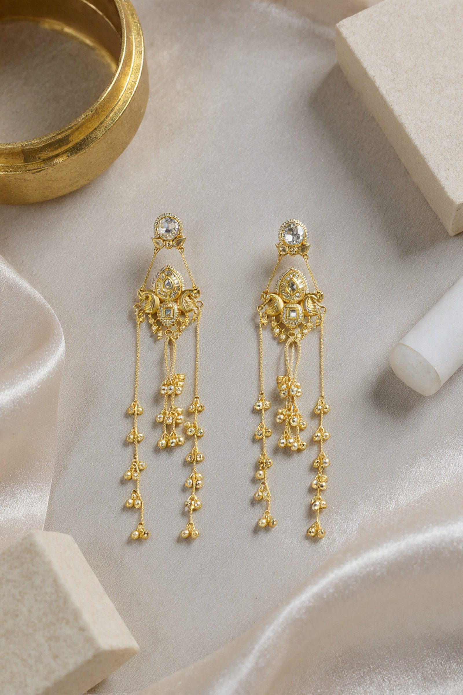 Beautiful Handmade Long Gold Plated Kashmiri Earring Embellished with Ghungroo - Image 2