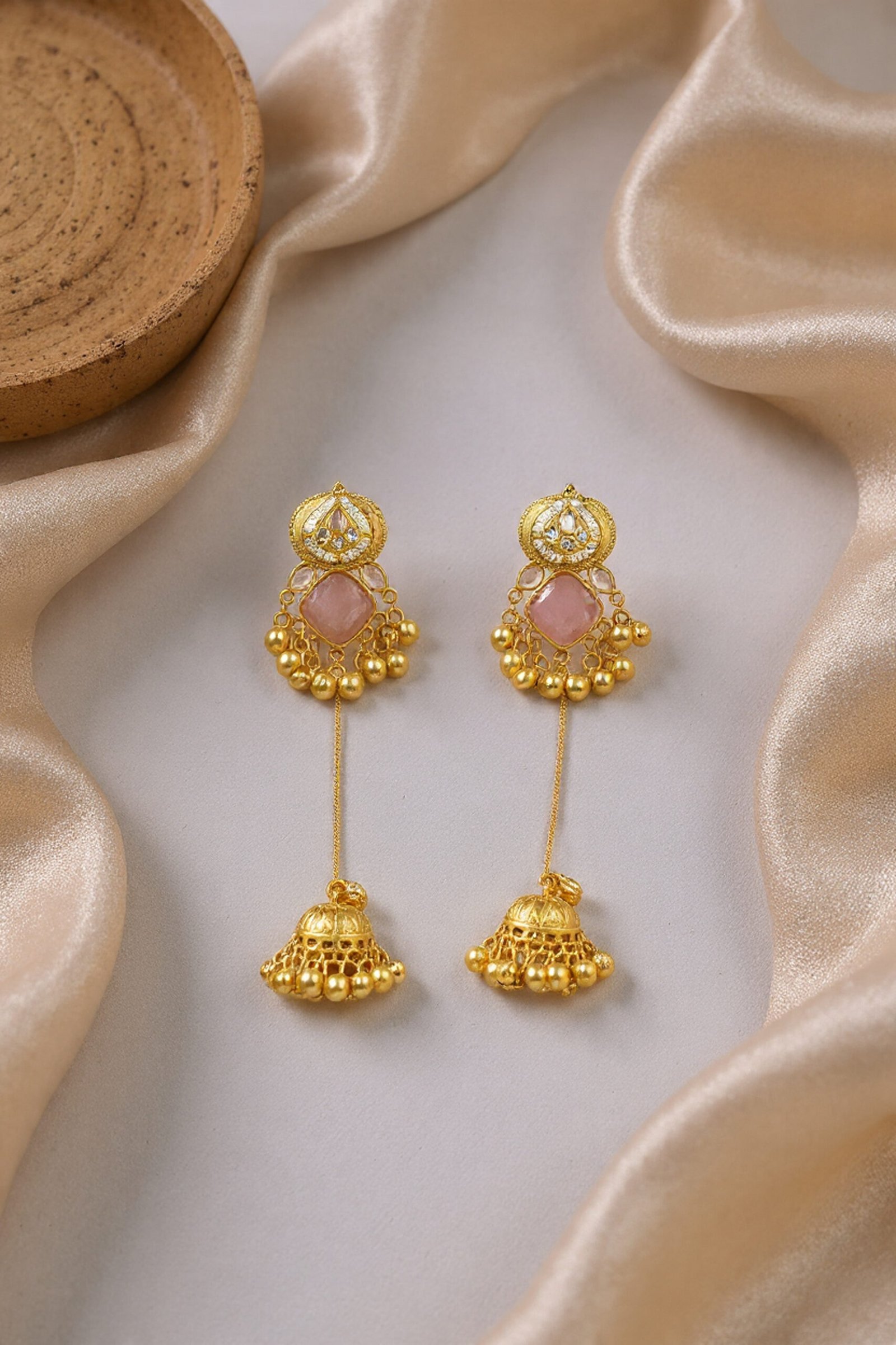 Beautiful Handmade Long Gold Plated Kashmiri Earring Embellished with Ghungroo - Image 2
