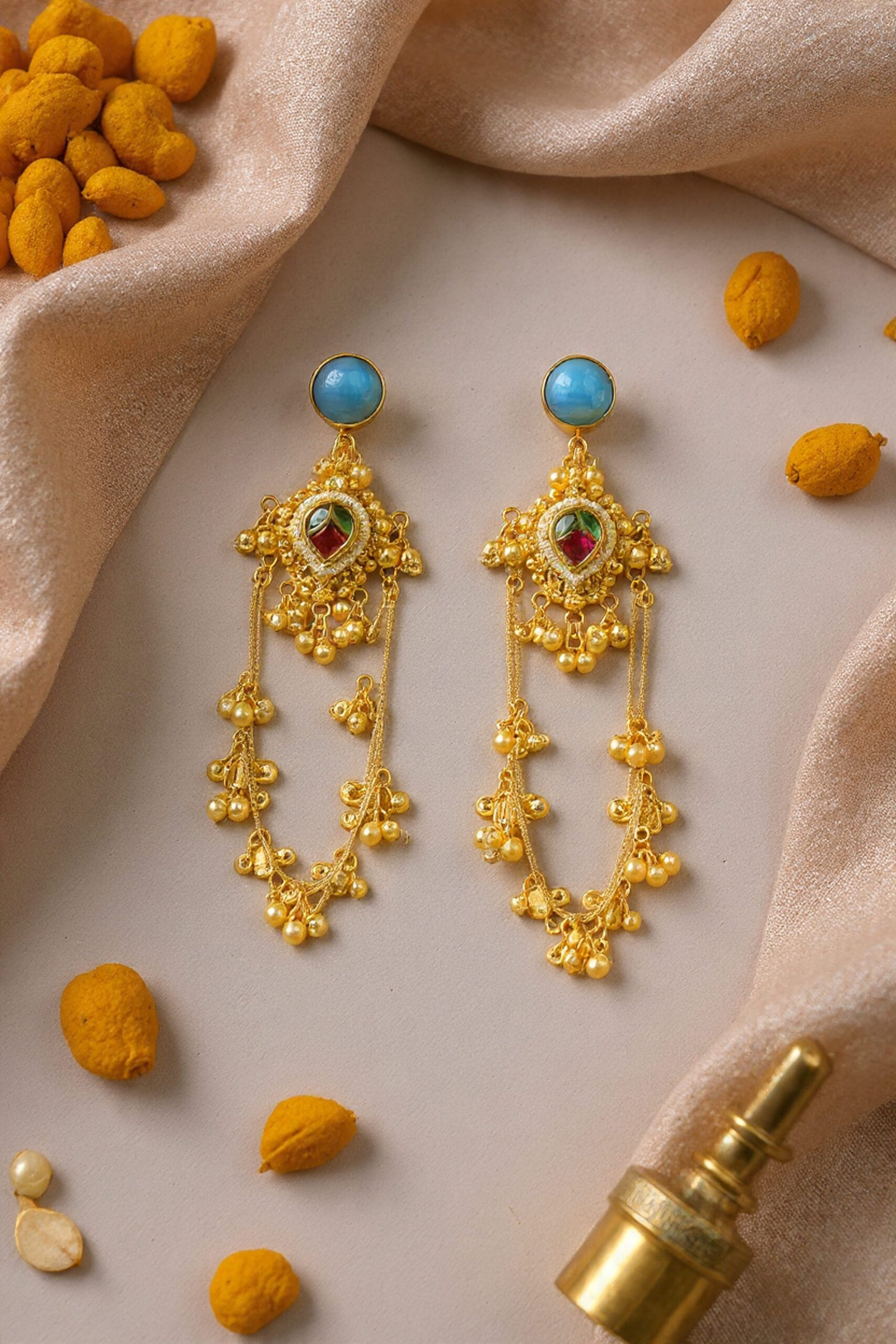 Beautiful Handmade Long Gold Plated Kashmiri Earring Embellished with Ghungroo - Image 4