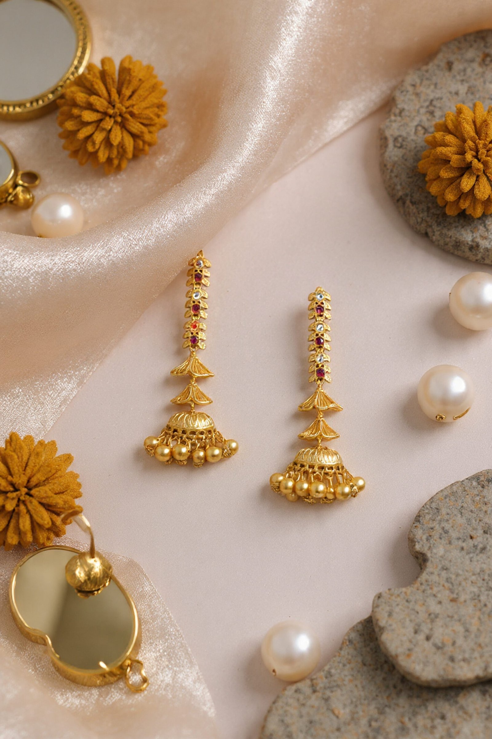 Beautiful Handmade Long Gold Plated Kashmiri Earring Embellished with Ghungroo - Image 3