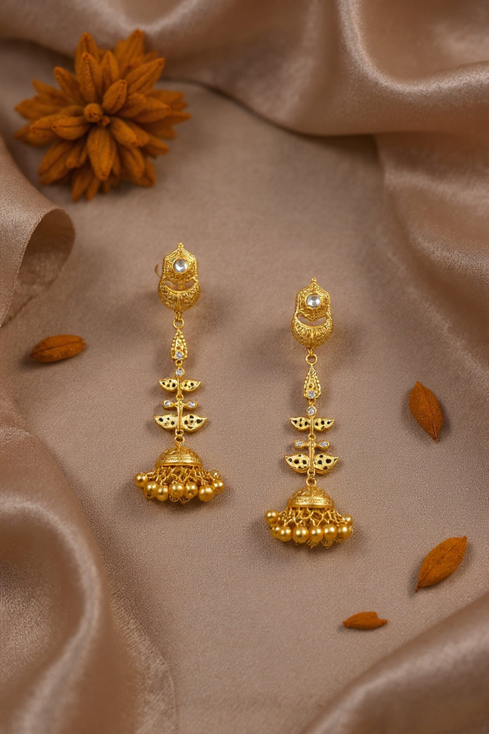 Beautiful Handmade Long Gold Plated Kashmiri Earring Embellished with Ghungroo - Image 4