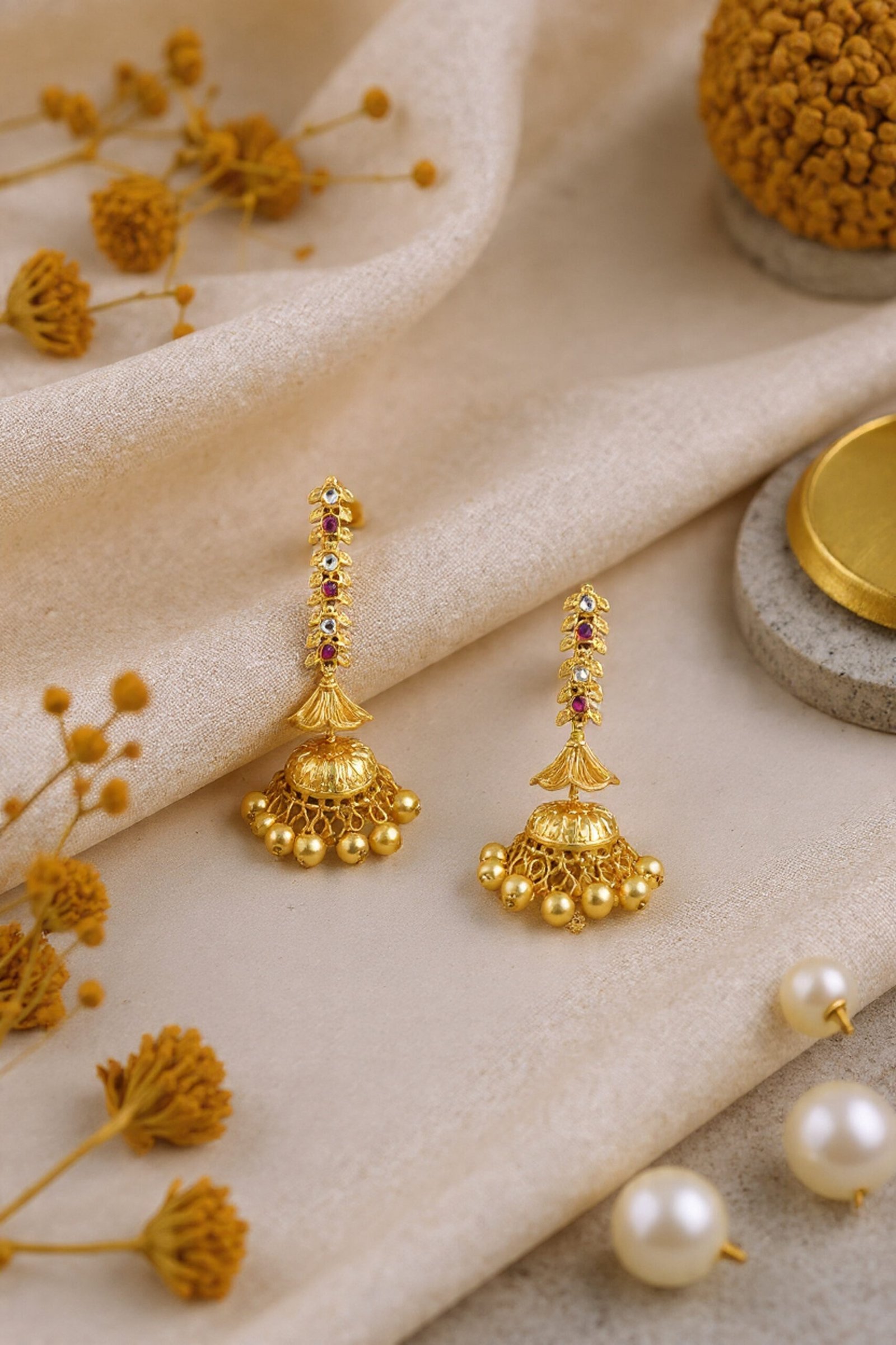 Beautiful Handmade Long Gold Plated Kashmiri Earring Embellished with Ghungroo - Image 4