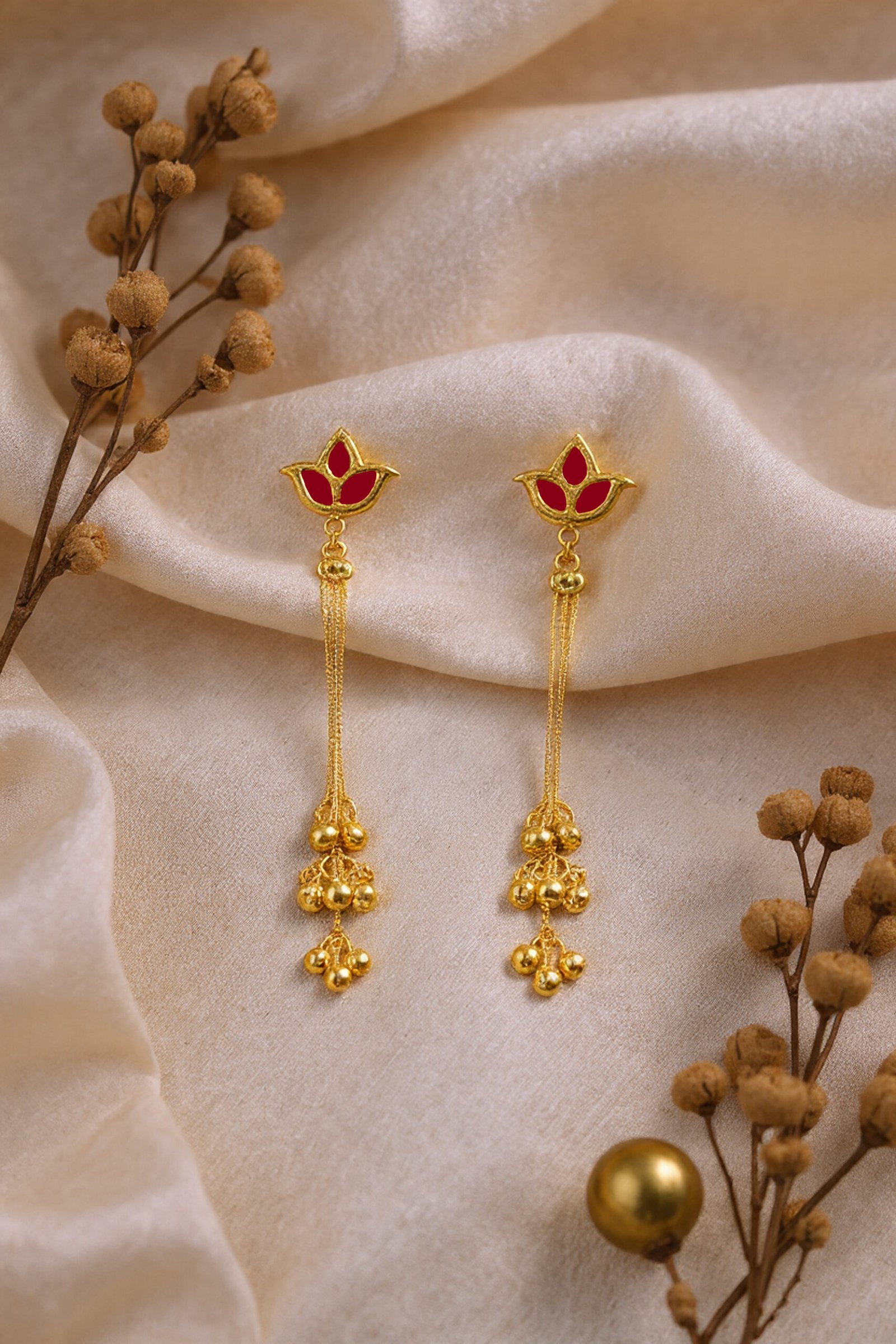 Beautiful Handmade Long Gold Plated Kashmiri Earring Embellished with Ghungroo - Image 3