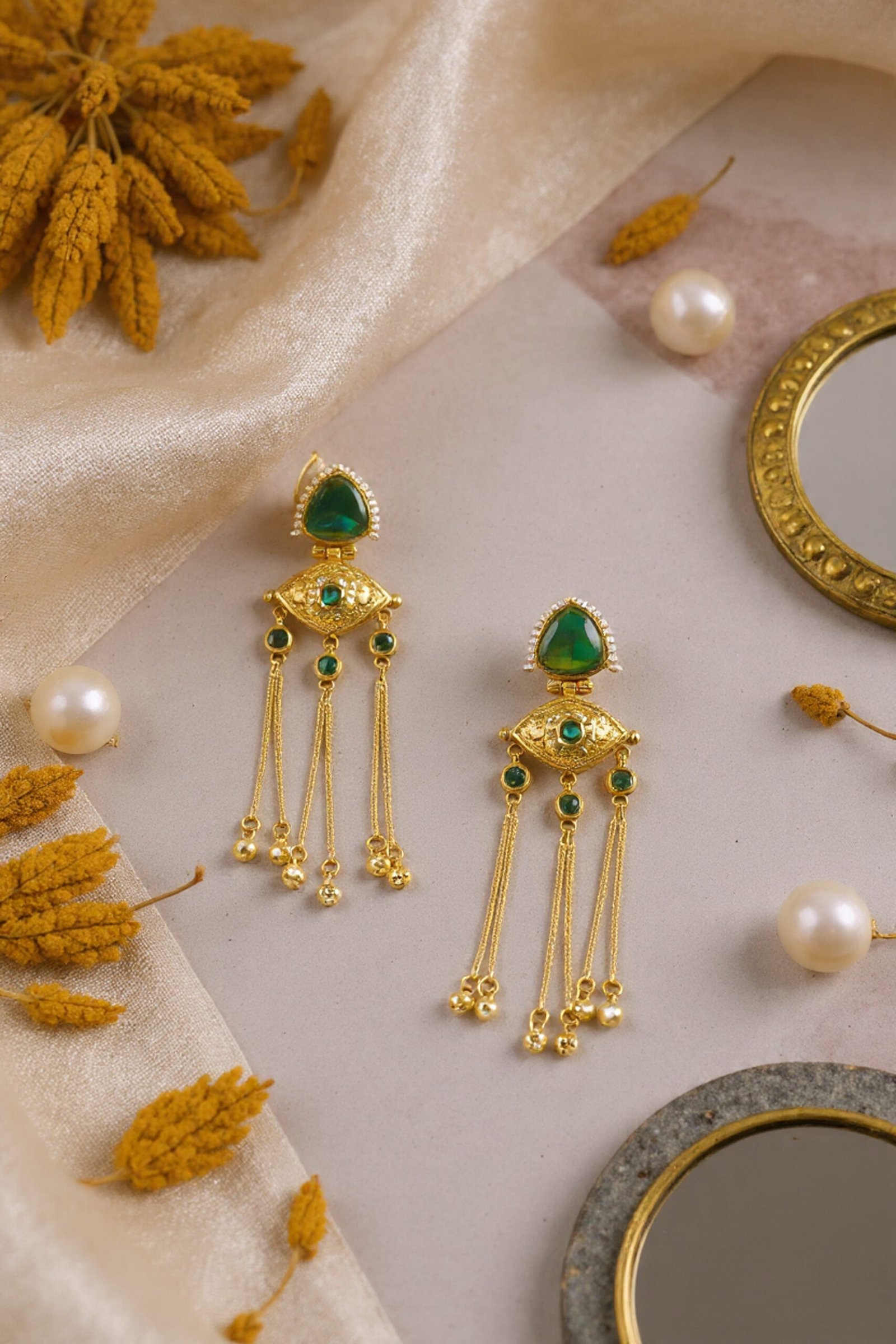 Beautiful Handmade Long Gold Plated Kashmiri Earring Embellished with Ghungroo - Image 3