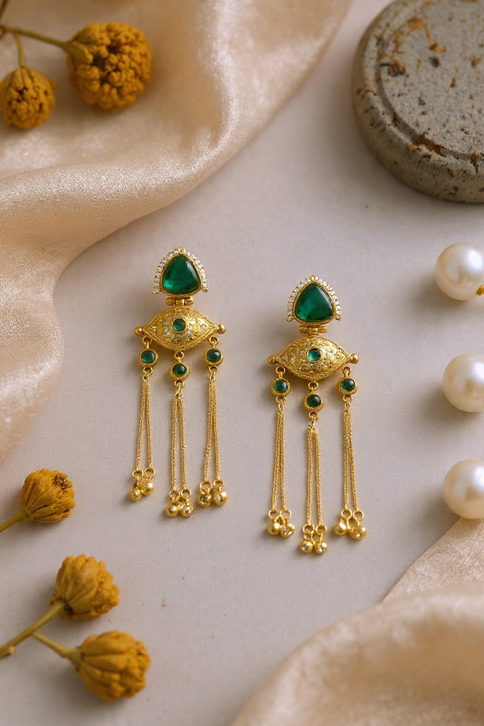 Beautiful Handmade Long Gold Plated Kashmiri Earring Embellished with Ghungroo - Image 4