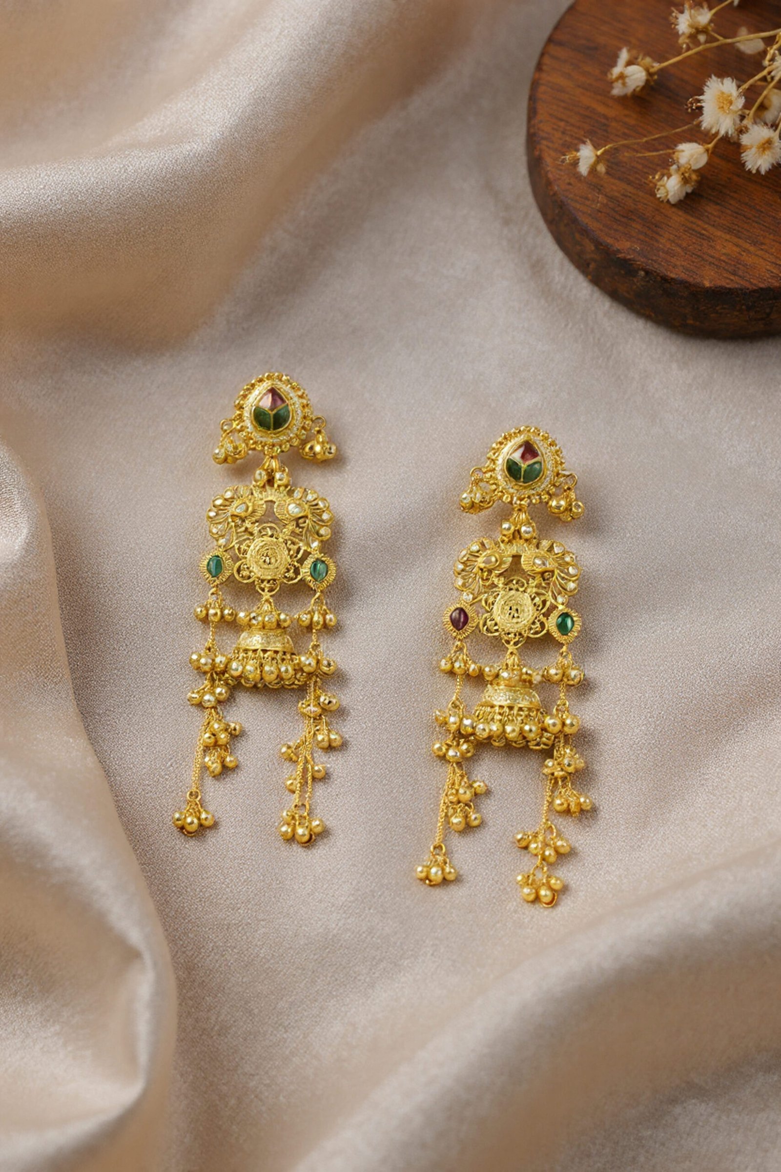 Beautiful Handmade Long Gold Plated Kashmiri Earring Embellished with Ghungroo - Image 5