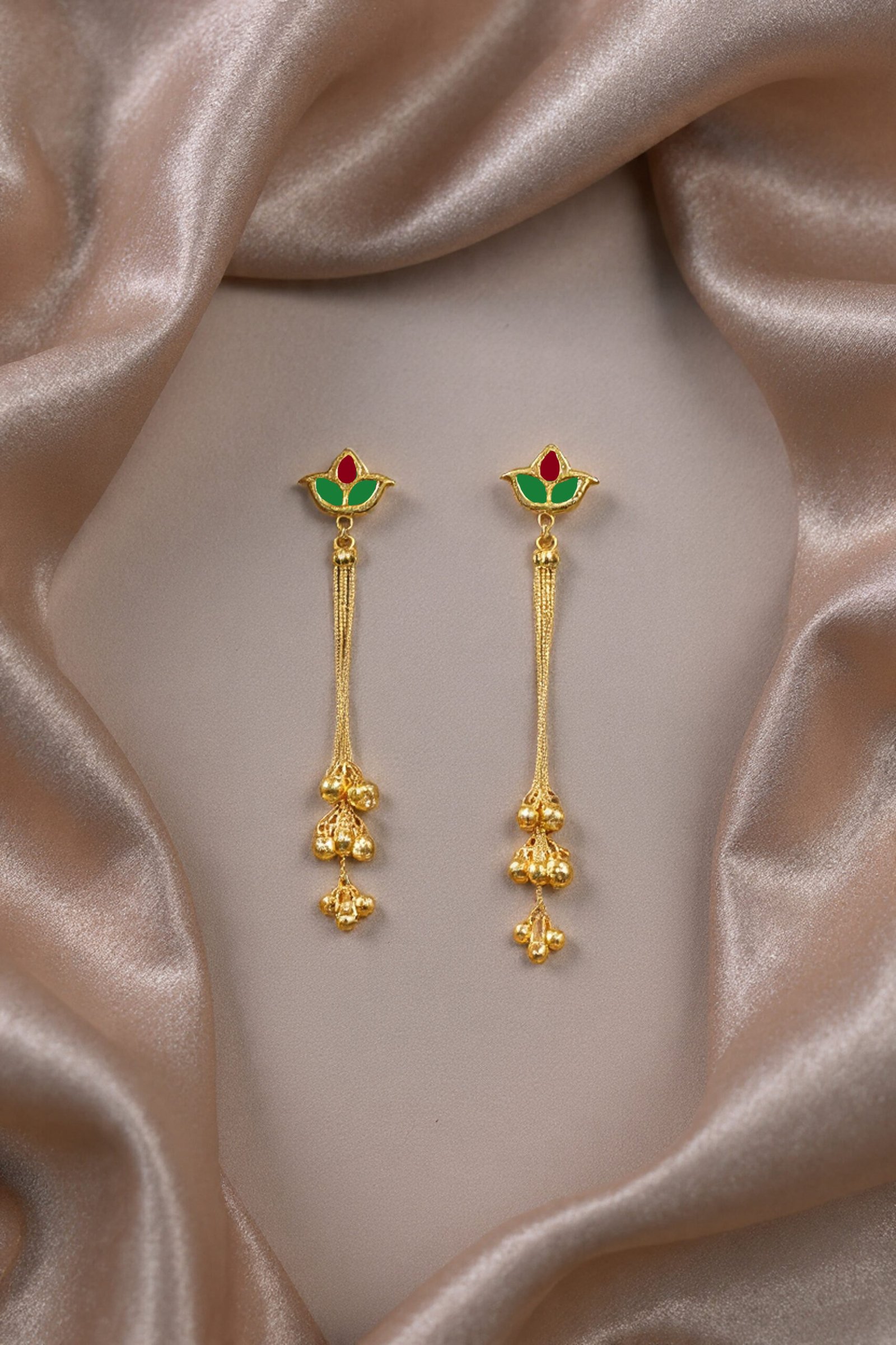 Beautiful Handmade Long Gold Plated Kashmiri Earring Embellished with Ghungroo - Image 3
