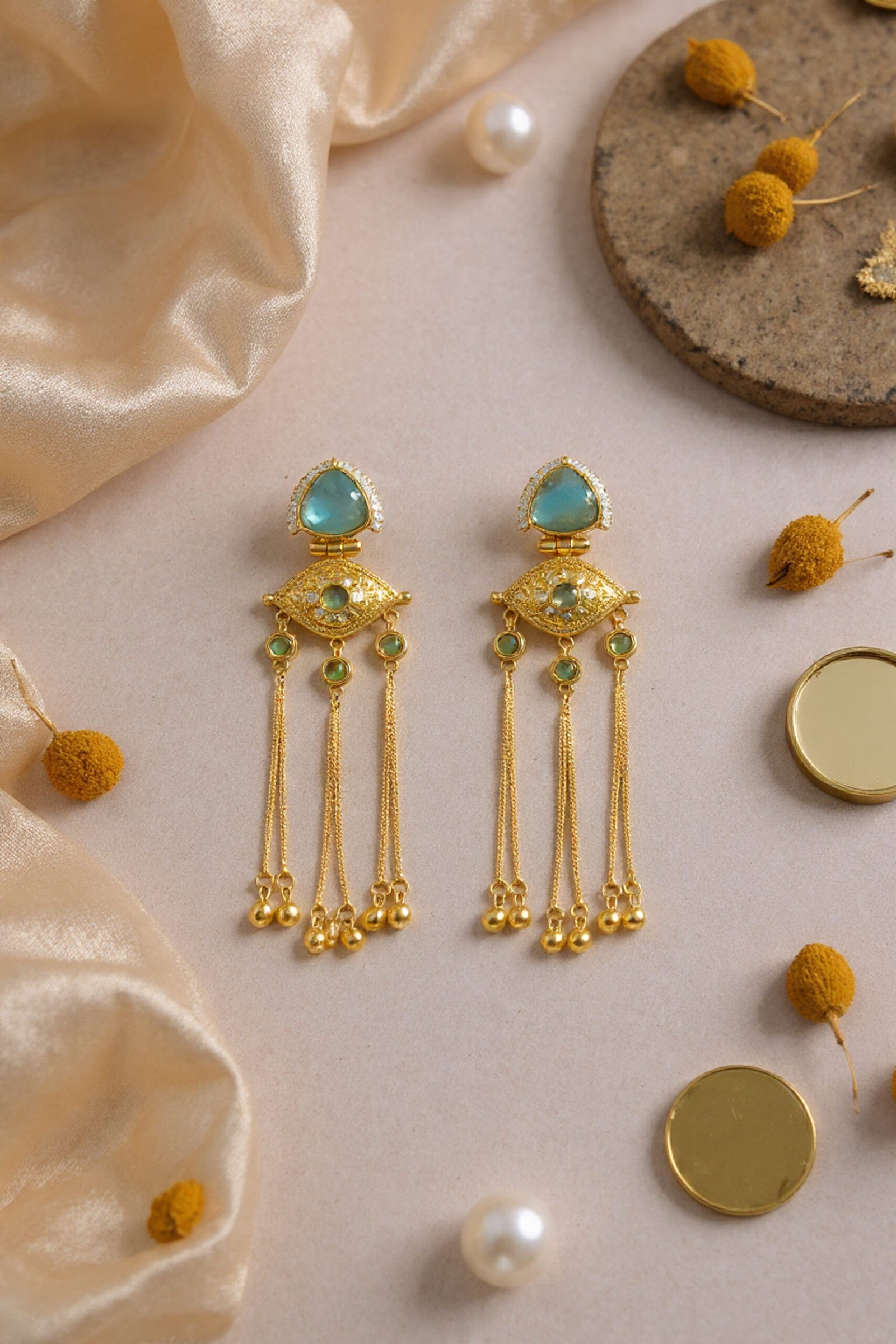 Beautiful Handmade Long Gold Plated Kashmiri Earring Embellished with Ghungroo - Image 3